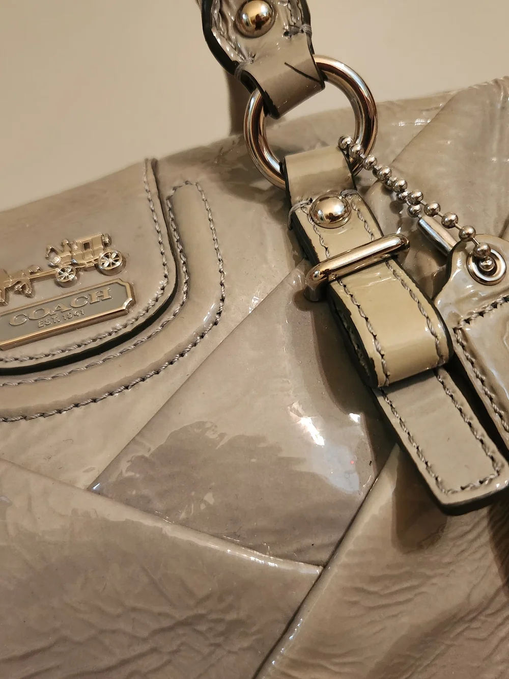 Coach Taupe Patent Leather Satchel Bag - Picture 5 of 5